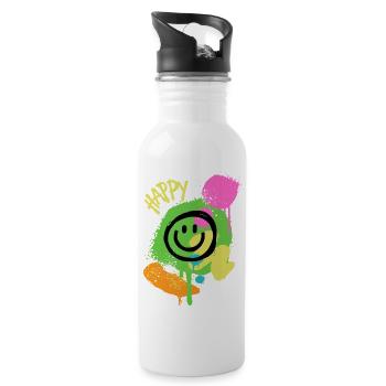Graffiti Happy Smiley Éclaboussures de Couleur - Gourde avec paille intégrée - blanc - Droite