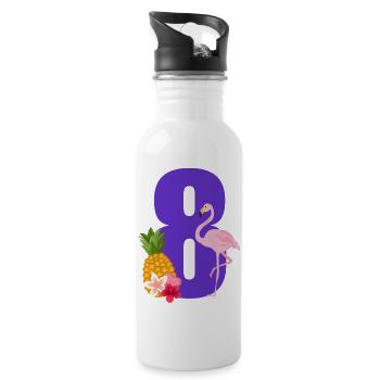 8-jähriges Jubiläum Flamingo - Trinkflasche mit integriertem Trinkhalm - Weiß - Rechts