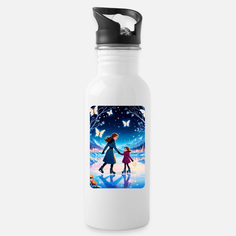 personalisiertes Design-Muttergeschenk - Trinkflasche mit integriertem Trinkhalm - Weiß