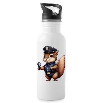 Eichhörnchen Polizistin - Trinkflasche mit integriertem Trinkhalm - Weiß - Rechts