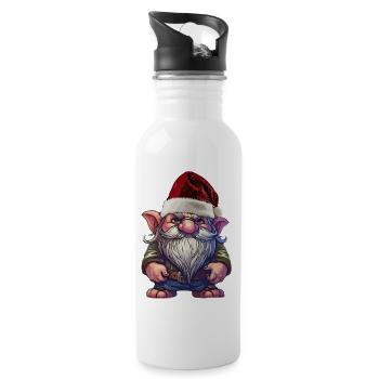 Weihnachtsgnom mit Wichtel beleidigt  - Trinkflasche mit integriertem Trinkhalm - Weiß - Rechts