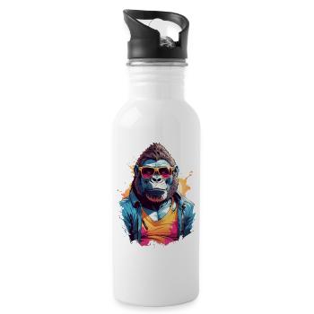 Cool Colourful Gorilla in Sunglasses - Water bottle with straw - white - Right