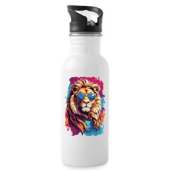 Cool Colourful Lion in Sunglasses - Water bottle with straw - white - Right