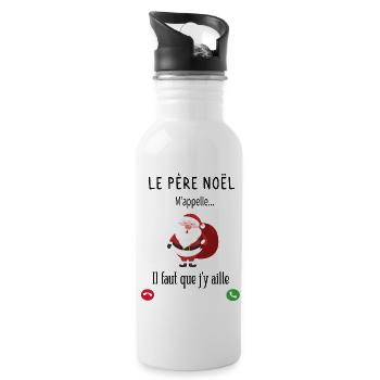 Santa Claus Calls Me Funny Gift Merry Gift T-Shirt - Water bottle with straw - white - Right