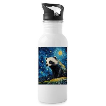 Dachs van gogh sternennacht - Trinkflasche mit integriertem Trinkhalm - Weiß - Rechts