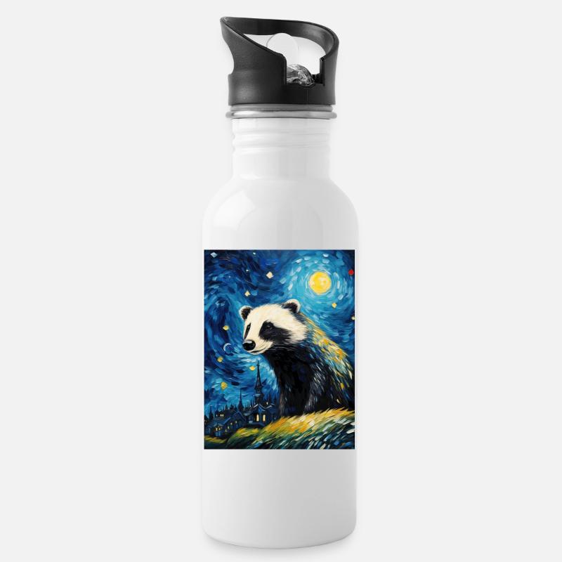Blaireau Van Gogh Nuit étoilée - Gourde avec paille intégrée - blanc