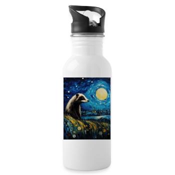 dachs, van gogh, sternennacht, tier - Trinkflasche mit integriertem Trinkhalm - Weiß - Rechts