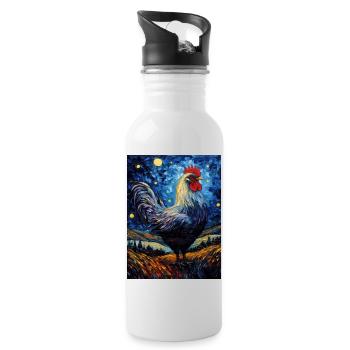 Rooster, Van Gogh, Starry Night, Animal, Chicken - Water bottle with straw - white - Right