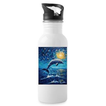 delfin, Sternennacht, Van Gogh, Style - Trinkflasche mit integriertem Trinkhalm - Weiß - Rechts