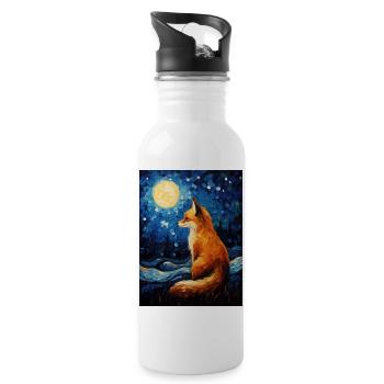 Fuchs Van gogh Style - Trinkflasche mit integriertem Trinkhalm - Weiß - Rechts