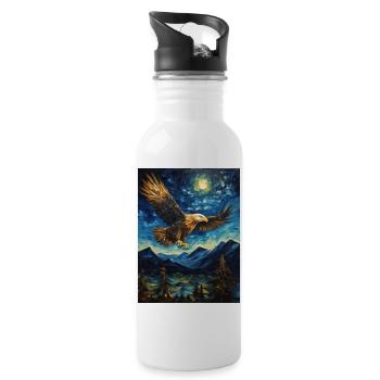 Eagle, Van Gogh, Starry Night, Animal, Bird - Water bottle with straw - white - Right