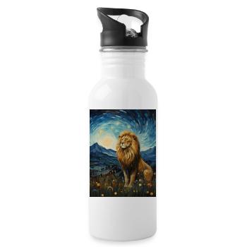 Lion, Van Gogh, Nuit Étoilée, Animal, Lions - Gourde avec paille intégrée - blanc - Droite