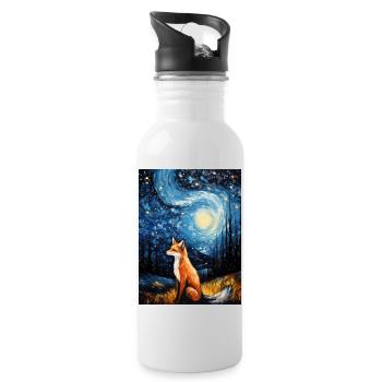 fuchs, Sternennacht, Van Gogh, Style - Trinkflasche mit integriertem Trinkhalm - Weiß - Rechts