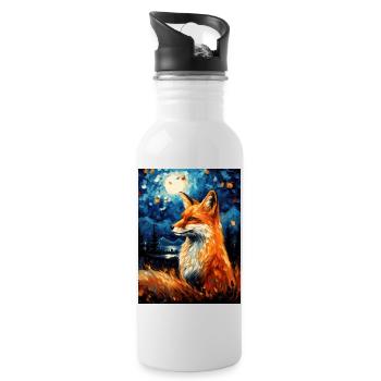 Fuchs Van Gogh Style - Trinkflasche mit integriertem Trinkhalm - Weiß - Rechts