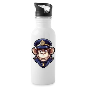 Affen Polizistin - Trinkflasche mit integriertem Trinkhalm - Weiß - Rechts