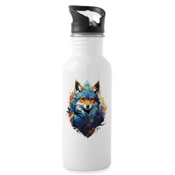 Blue Fantasy Fox in Vector Style - Water bottle with straw - white - Right