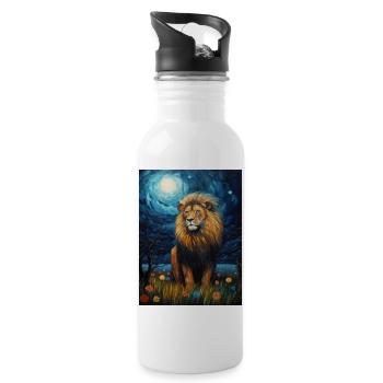 Lion, Van Gogh, Nuit Étoilée, Animal, Lions - Gourde avec paille intégrée - blanc - Droite