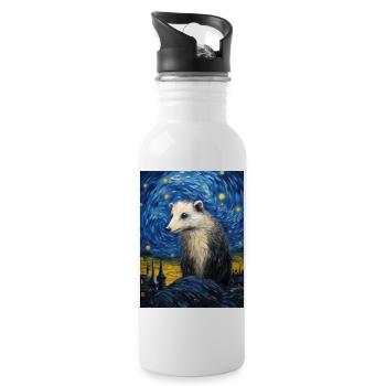 Opossum, Van Gogh, Nuit Étoilée, Animal - Gourde avec paille intégrée - blanc - Droite