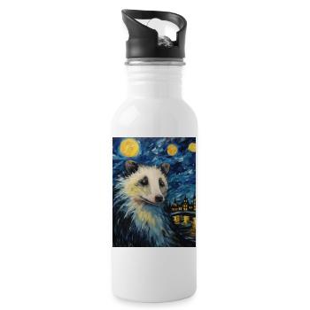opossum, van gogh, sternennacht, tier - Trinkflasche mit integriertem Trinkhalm - Weiß - Rechts