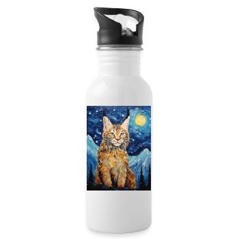 Lynx, Van Gogh, Nuit Étoilée, Animal, Gros Chat - Gourde avec paille intégrée - blanc - Droite