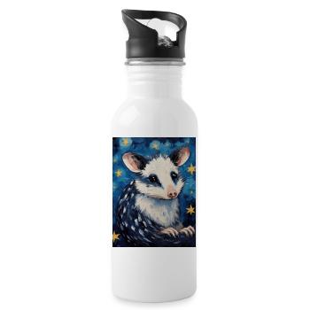 opossum, van gogh, sternennacht, tier - Trinkflasche mit integriertem Trinkhalm - Weiß - Rechts