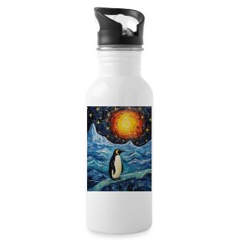 penguin, van gogh, starry night, animal, bird - Water bottle with straw - white - Right