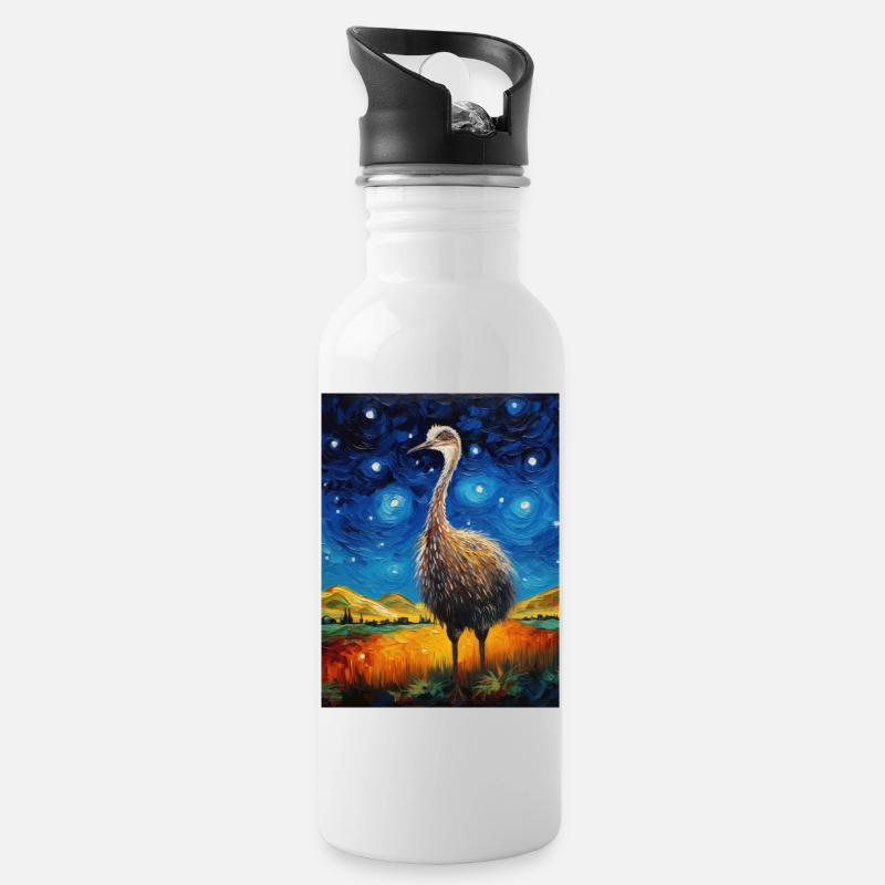 Strauß van gogh stlye - Trinkflasche mit integriertem Trinkhalm - Weiß