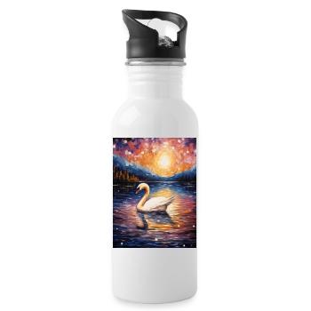 Swan, Van Gogh, Starry Night, Animal, Bird - Water bottle with straw - white - Right