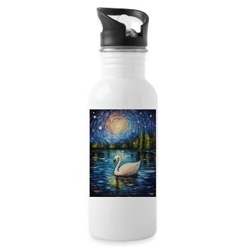 Swan, Van Gogh, Starry Night, Animal, Bird - Water bottle with straw - white - Right