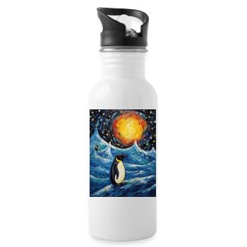 penguin, van gogh, starry night, animal, bird - Water bottle with straw - white - Right