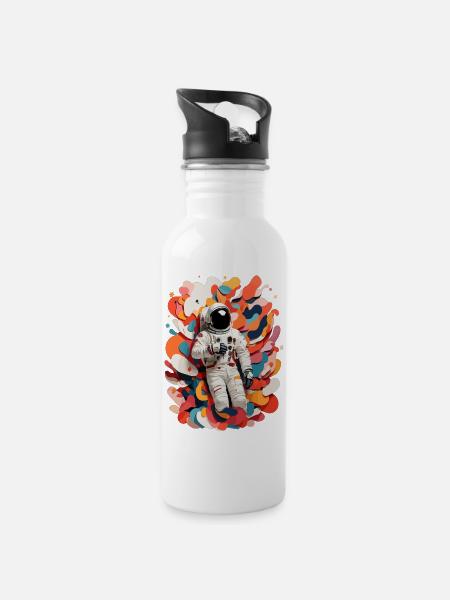 Bunte Astronauten Bild - Trinkflasche mit integriertem Trinkhalm - Weiß