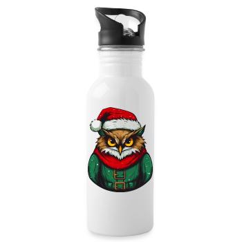Weihnachtseule im Grünpullover - Trinkflasche mit integriertem Trinkhalm - Weiß - Rechts