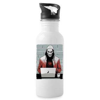 Anonymous Hacker - Trinkflasche mit integriertem Trinkhalm - Weiß - Rechts