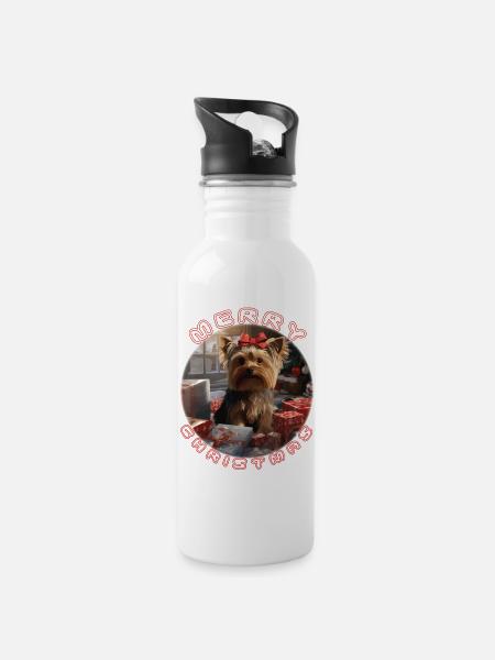 Yorkshire Terrier - Water bottle with straw - white