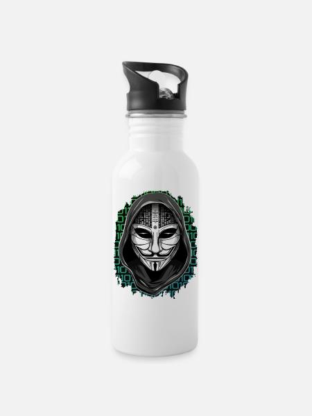 Anonymous Hacker - Trinkflasche mit integriertem Trinkhalm - Weiß