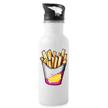 Pommes frites / Fast Food / Kartoffel / Essen - Trinkflasche mit integriertem Trinkhalm - Weiß - Rechts
