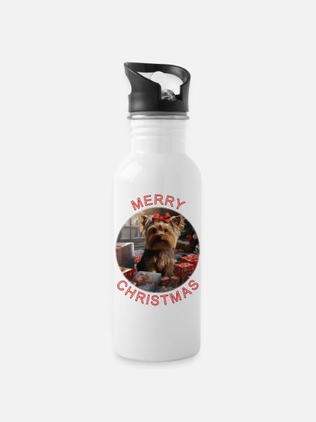 Yorkshire Terrier - Water bottle with straw - white