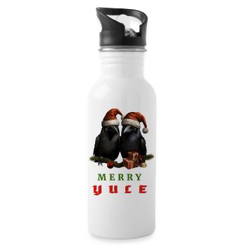 Merry Yule with Hugin and Munin - Water bottle with straw - white - Right