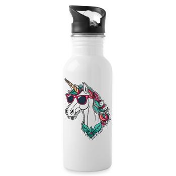 Unicorn Christmas Drawing - Water bottle with straw - white - Right