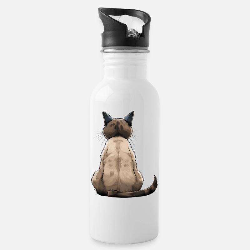 Siamkatze - Trinkflasche mit integriertem Trinkhalm - Weiß