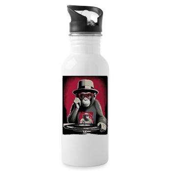 Affen DJ - Trinkflasche mit integriertem Trinkhalm - Weiß - Rechts
