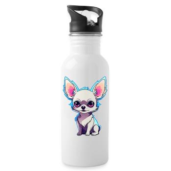 Chihuahua Dog Drawing - Water bottle with straw - white - Right