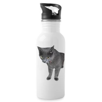 Katze Kätzchen lustiges Katzenshirt Geschenk - Trinkflasche mit integriertem Trinkhalm - Weiß - Rechts