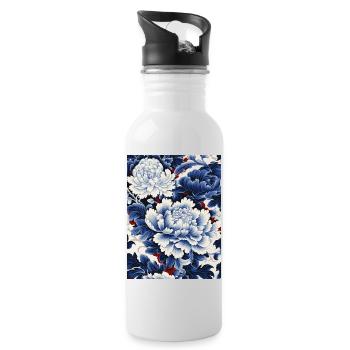 Chinesesiches Porzellan Blumen Muster - Trinkflasche mit integriertem Trinkhalm - Weiß - Rechts