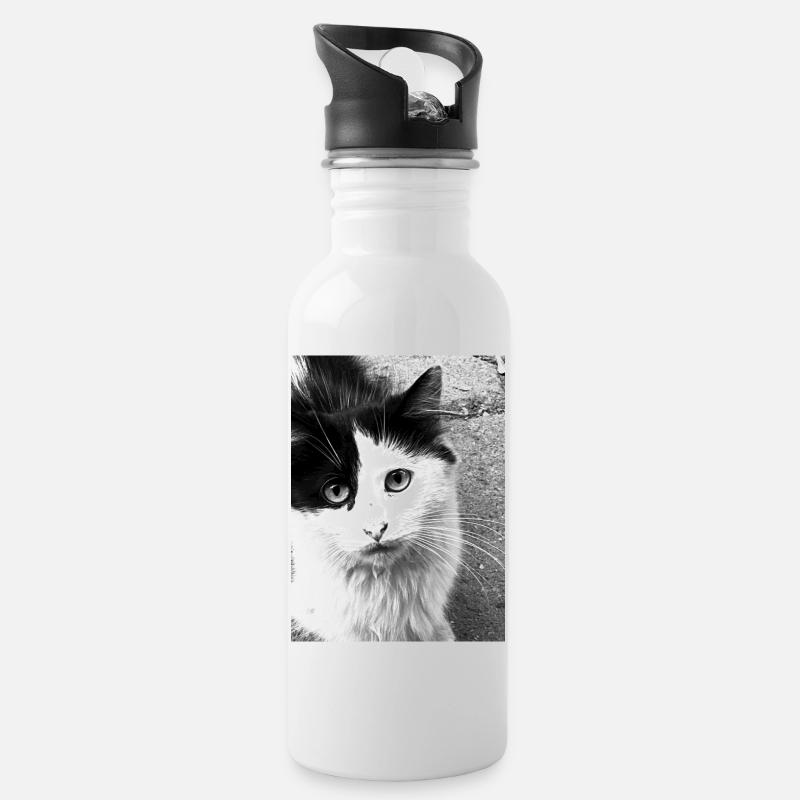 Katzen - Trinkflasche mit integriertem Trinkhalm - Weiß