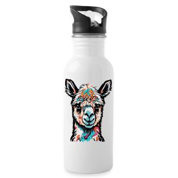 colorful alpaca - Water bottle with straw - white - Right