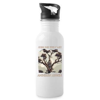Giraffenblick im Baumdschungel - Trinkflasche mit integriertem Trinkhalm - Weiß - Rechts