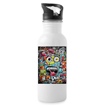[MB] Panik Face - Trinkflasche mit integriertem Trinkhalm - Weiß - Rechts