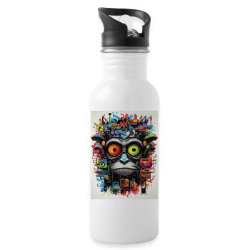 [MB] Farbenfrohes Affenchaos - Trinkflasche mit integriertem Trinkhalm - Weiß - Rechts