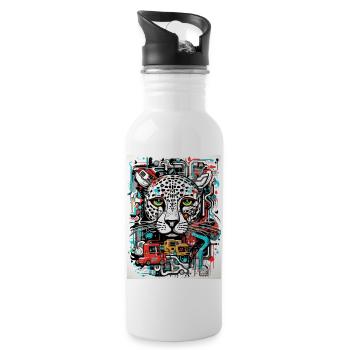 [MB] Sanft traurige Leopardin - Trinkflasche mit integriertem Trinkhalm - Weiß - Rechts